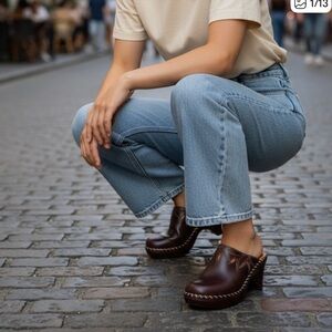 Frye charlotte Elegant Brown/ burgundy Women's leather Clogs 2